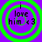 Four identical circular green-ringed icons on purple background with text "i love him <3" in black pixelated font.