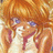 Pixelated anime-style character with long orange hair and purple eyes, positioned next to black background with white text.