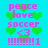 Pixelated icon with cyan background, green hearts, and pink text reading peace love soccer <3 !!!!!!!1 in two vertical