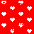 Red background with repeating white pixelated heart shapes in various orientations and partial forms.
