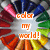 A pixelated image with a central light gray circle surrounded by colorful radial segments in red, pink, blue, green, yellow, and brown hues.