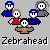 Pixel art animation of a group of stylized figures with changing colors and star symbols beneath the text 'Zebrahead'.