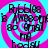A static image of a pixelated icon with a pink and cyan spiral background and overlaid text reading "Rybbles 88 Amoony 88 emal mp today" in black and cyan.