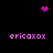 Pixelated pink heart, four instances of 'ericaxox' text, and two dot clusters on black background.