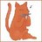 Pixelated orange cat with closed eyes, tail curled upward, and a small dark spot near its head on white background.