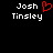 Pixelated text 'Josh Tinsley' appears twice on a black background, with a red heart symbol replacing the 'o' in 'Josh' on the left side.