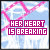 Pixelated icon with pink text 'HER HEART IS BREAKING' over a light blue background featuring white cloud shapes and a pink pattern