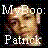 Pixelated static icon featuring a stylized face with text "My Pop: Patriot" on black background, rendered in low-resolution 256x256 pixels with dithering and color bleeding effects.