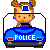 Pixel art animation of a blonde doll driving a blue police car with visible frame-to-frame changes in the character's headgear and vehicle lights.