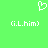 Green background with white pixelated heart symbol above two identical text strings reading (i.L.him) in pixelated font.