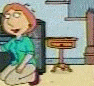Animated sequence showing a woman in teal shirt and beige pants kneeling, then a child with brown hair holding a red object, followed by an older man with white hair sitting on a chair.