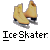 Pixelated icon of two yellow ice skates with dark blue blades on a gray background, labeled "Ice Skater" in bold black text below.