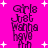A bright pink background with white starbursts and pixelated text reading "Girls Just Wanna Have Fun" in dark purple.