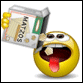 Yellow emoji face with open mouth and red tongue holds a 'MATZOS' box pouring crumbs into its mouth