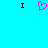 A static image with a bright cyan background featuring two black capital 'I' letters flanking a pink pixelated heart symbol.