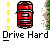 Red car icon with yellow dashed lines on gray background, text "Drive Hard" below; blue vehicle appears and disappears in different positions across frames.
