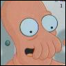 Cartoon character with large bulging eyes, open mouth, and hand near face, rendered in orange and light blue tones.