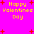 Pixelated yellow text "Happy Valentines Day" on bright pink background with scattered red plus signs, repeated in four quadrants.