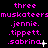 Three identical of pink text on black background with changing white symbols next to 'sabrina' names