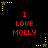 Red text reading "I LOVE MOLLY" appears in six positions on a black background, surrounded by yellow star-shaped pixel clusters with dotted lines
