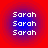 Four identical circular icons arranged in a , each displaying the name 'Sarah' repeated three times vertically against a blue gradient background with red outer edges