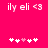 Pixelated text 'ily eli <3' on bright pink background with five white and one light pink heart symbols below.