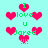 Pixelated cyan background with repeating pink heart shapes and green text reading "I love U Jared !!!" in multiple arrangements.
