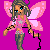 Pixel art fairy with pink wings and a wand on magenta background, next to green text reading "MAKE A WISH" in a pink circle.