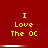 A 6-frame animated contact sheet showing a red background with yellow text "I Love The OC" and white horizontal bars that shift position across frames.