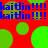 Red background with green circles and blue text repeating 'kaidin!!!!' in a pattern