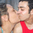 A pixelated image shows two people kissing on the left, with a blue background and pink text reading "xoxo Matt + Stephanie xoxo" on the right.
