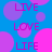 Blue background with overlapping purple and pink circles; repeated text 'LIVE', 'LOVE', 'LIFE' in magenta block letters.
