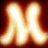 A pixelated static image of a stylized letter X with glowing white and orange light effects against a dark red background.