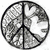 Six distinct peace sign and heart-shaped icons arranged in a , each with unique color schemes and patterns