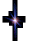 Animated sequence of dark blue star-shaped icons with glowing centers arranged vertically on a gray background, each frame showing slight variations in the icon's shape and glow intensity.