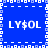 Blue background with white pixelated text 'LY$OL' repeated four times in a , bordered by white and light blue pixelated patterns
