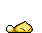 Pixelated yellow bird-like creature with red beak and white-tipped tail, shown in six distinct poses against gray background.