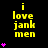 Yellow text 'i love jank men' on black background with pink star clusters, animated to change star counts across frames.