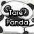 Pixelated panda character with large circular eyes and black-and-white coloring, displaying text "Tare Panda" over its body in two distinct poses.