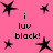 Pink background with black star shapes and repeated text "i luv black!" in pixelated font.