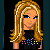 Pixelated character with blonde hair and blue eyes wearing a black top, paired with multiple views of the same name 'Katie' below heart symbols in red or yellow.