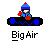 Pixel art of a character in blue and purple winter gear riding a black snowboard with blue accents, below which is text reading 'Big Air' in blocky font.