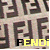 six shows a repeating pattern of stylized F and E shapes in dark brown on light beige, with the text 'FENDI' in yellow and black lettering across the bottom