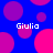Blue background with pink and purple circles; four instances of the text 'Giulia' in white pixelated font.
