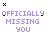 Animated contact sheet of a 5x5 grid showing repeated text "OFFICIALLY MISSING YOU" in purple with pixelated dots changing position across frames on white background.