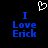 Pixelated blue text "I Love Erick" on black background with white pixelated heart above text, two identical side-by-side versions of the same design.