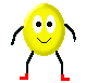 Yellow oval character with white eyes, black pupils, and a smiling mouth on gray background.