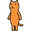 Orange cartoon cat with black outline stands upright, two yellow stars appear sequentially to its right side.