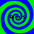Four identical spiral patterns with alternating blue and green rings surround the text 'Alexis' in each quadrant.
