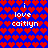Pixelated blue background with red heart pattern, white text "i love caitlyn" repeated in two